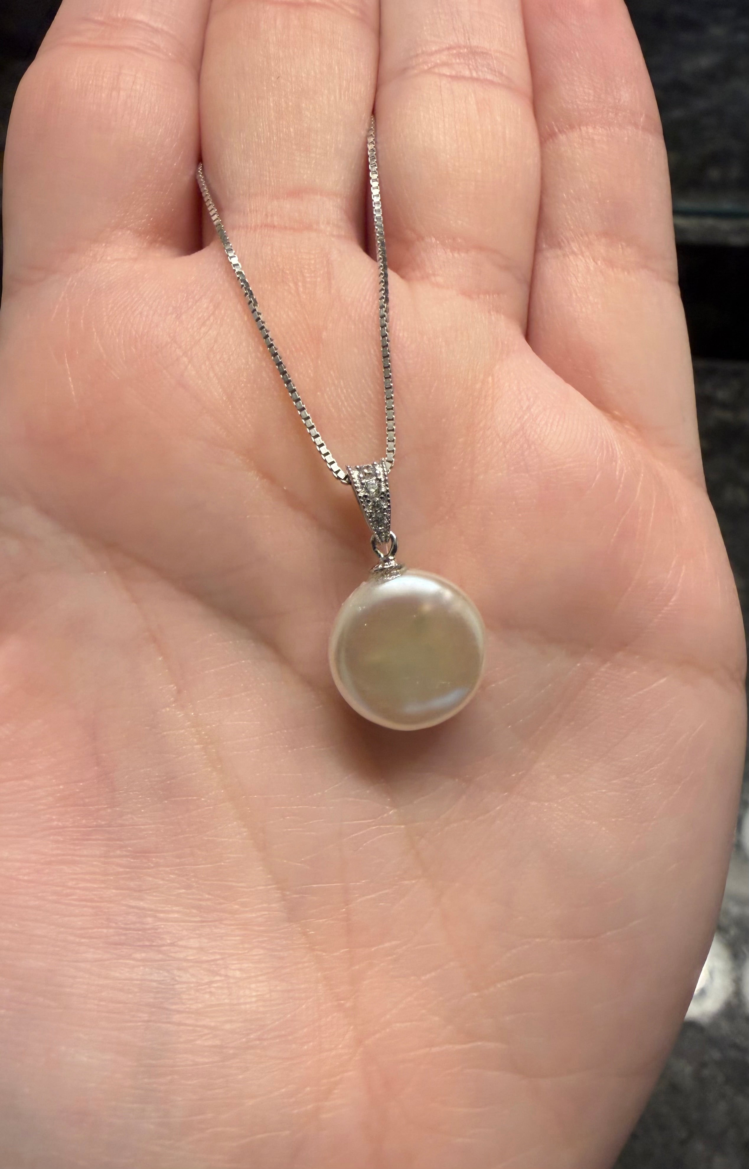 Simple Pearl Drop Necklace w/ Coin